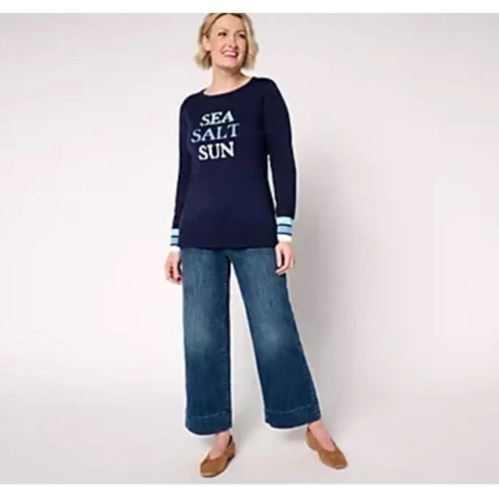 Sea Salt Sun Striped Cuff Sweater Coastal, Nautical,Beach,Vacation - Picture 2 of 8